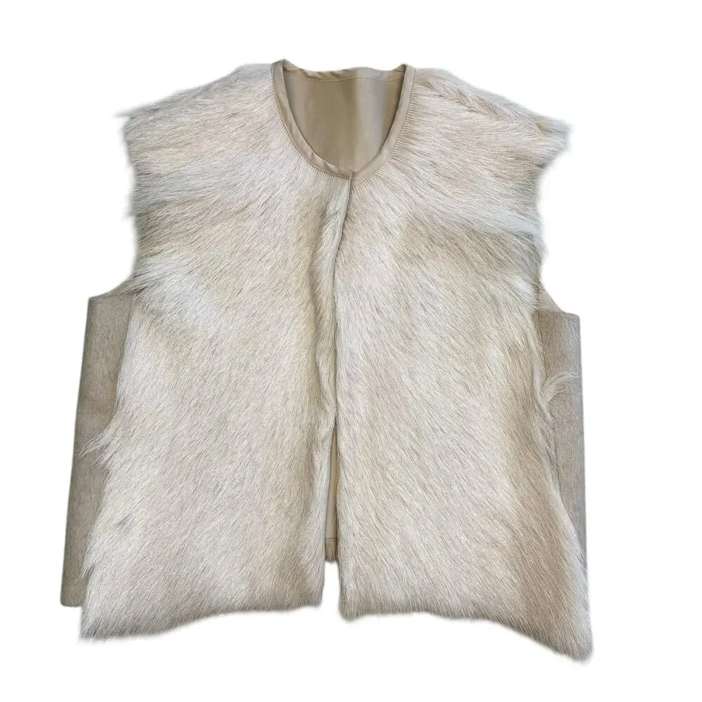 Mason Silk Lined Goat Fur Vest Blonde XS - Picture 3 of 9